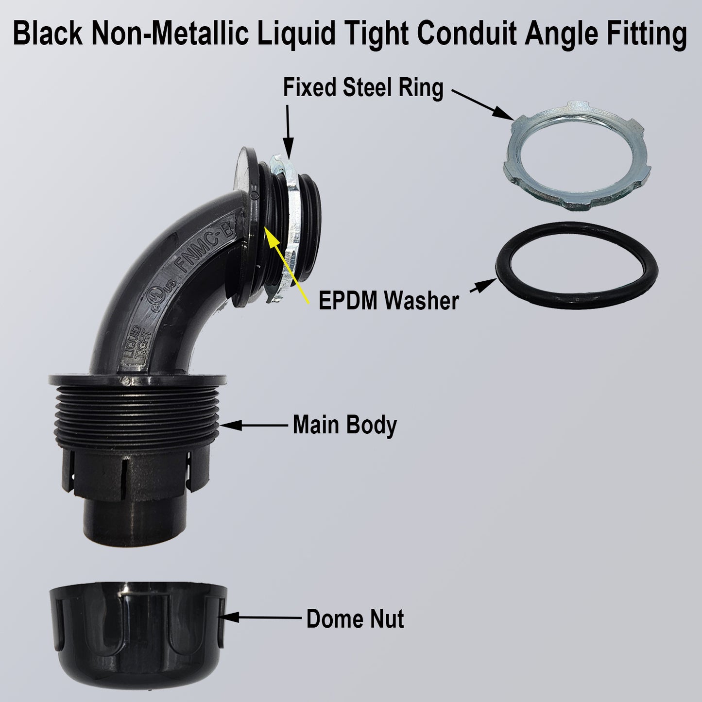 Non-Metallic Nylon Electrical Liquid Tight Conduit 90º Angle Fittings - UL Rated