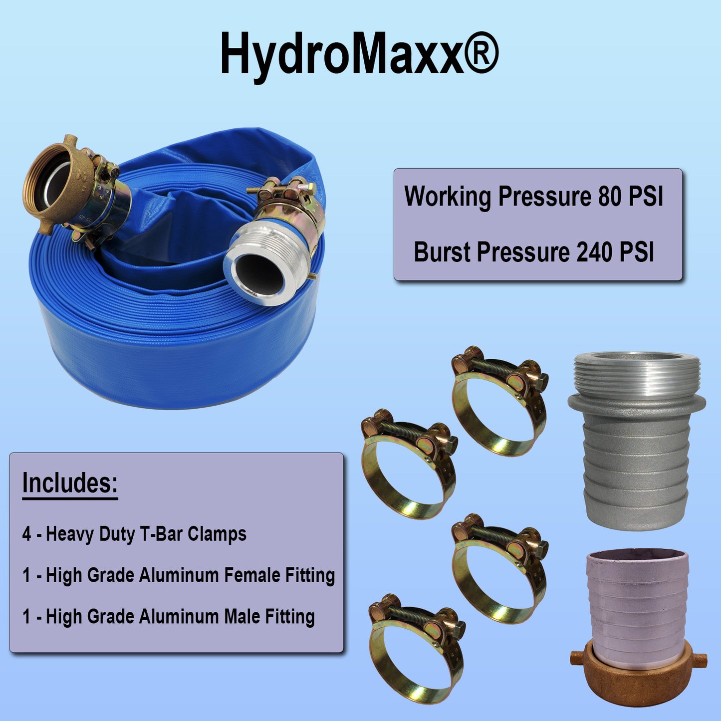 HydroMaxx® 6 Bar Lay Flat Discharge and Backwash Hose with Connectors