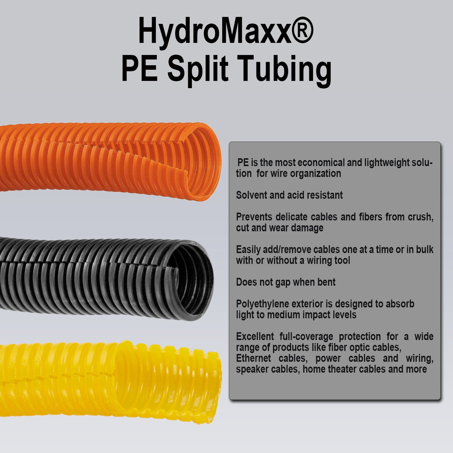 HydroMaxx® Flexible Polyethylene Corrugated (PE) Split Tubing (Wire Loom)