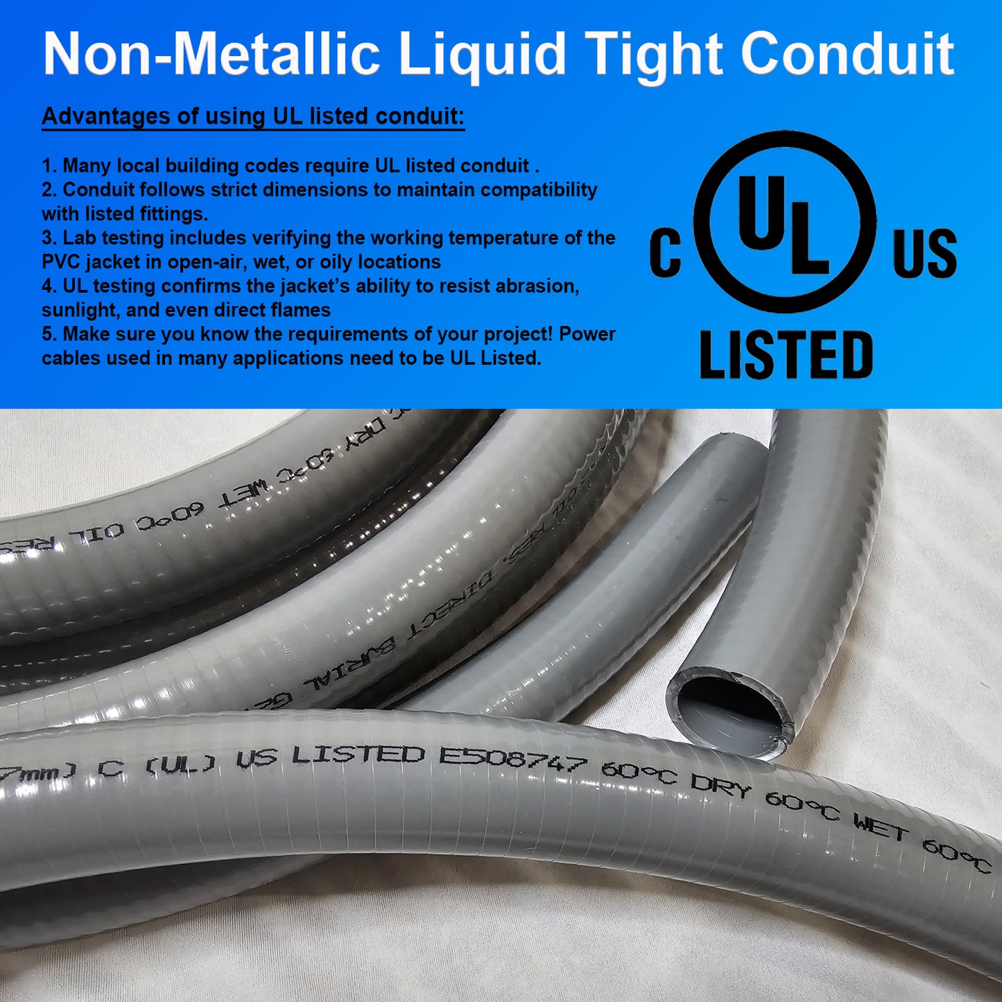 HydroMaxx® Flexible Non-Metallic Liquid Tight Electrical Conduit - UL Rated