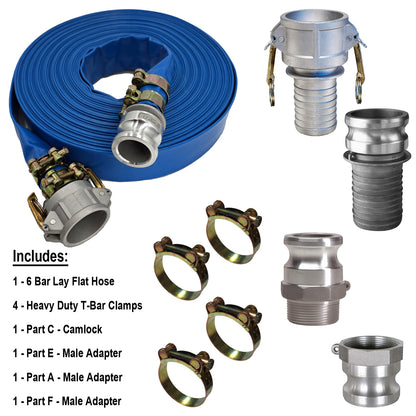 HydroMaxx® 6 Bar Blue Lay Flat Discharge and Backwash Hose with Camlocks and Adapters