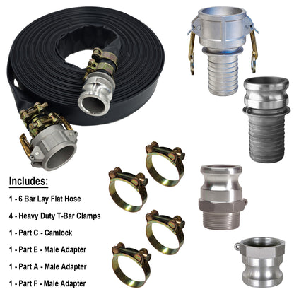 HydroMaxx® 6 Bar Black Lay Flat Discharge and Backwash Hose with Camlocks and Adapters