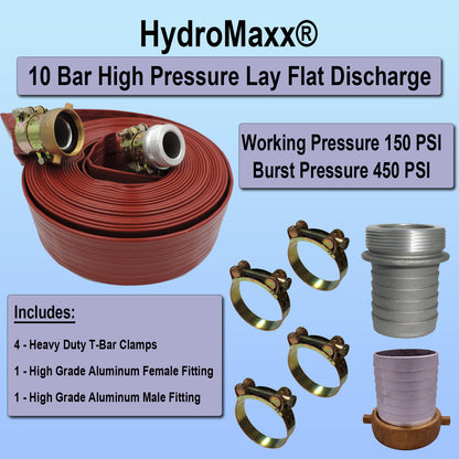 HydroMaxx® 10 Bar High Pressure Lay Flat Discharge and Backwash Hose with Connectors